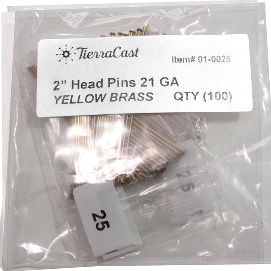 YELLOW BRASS TierraCast Head Pin 22 gauge 2 inch length / 100 Pack