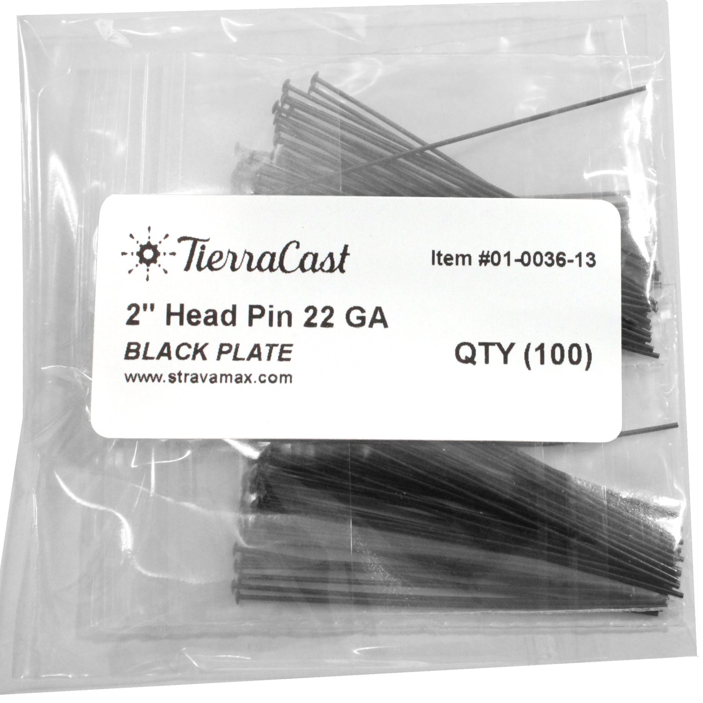 BLACK TierraCast Head Pin 22 gauge 2 inch length / 100 Pack