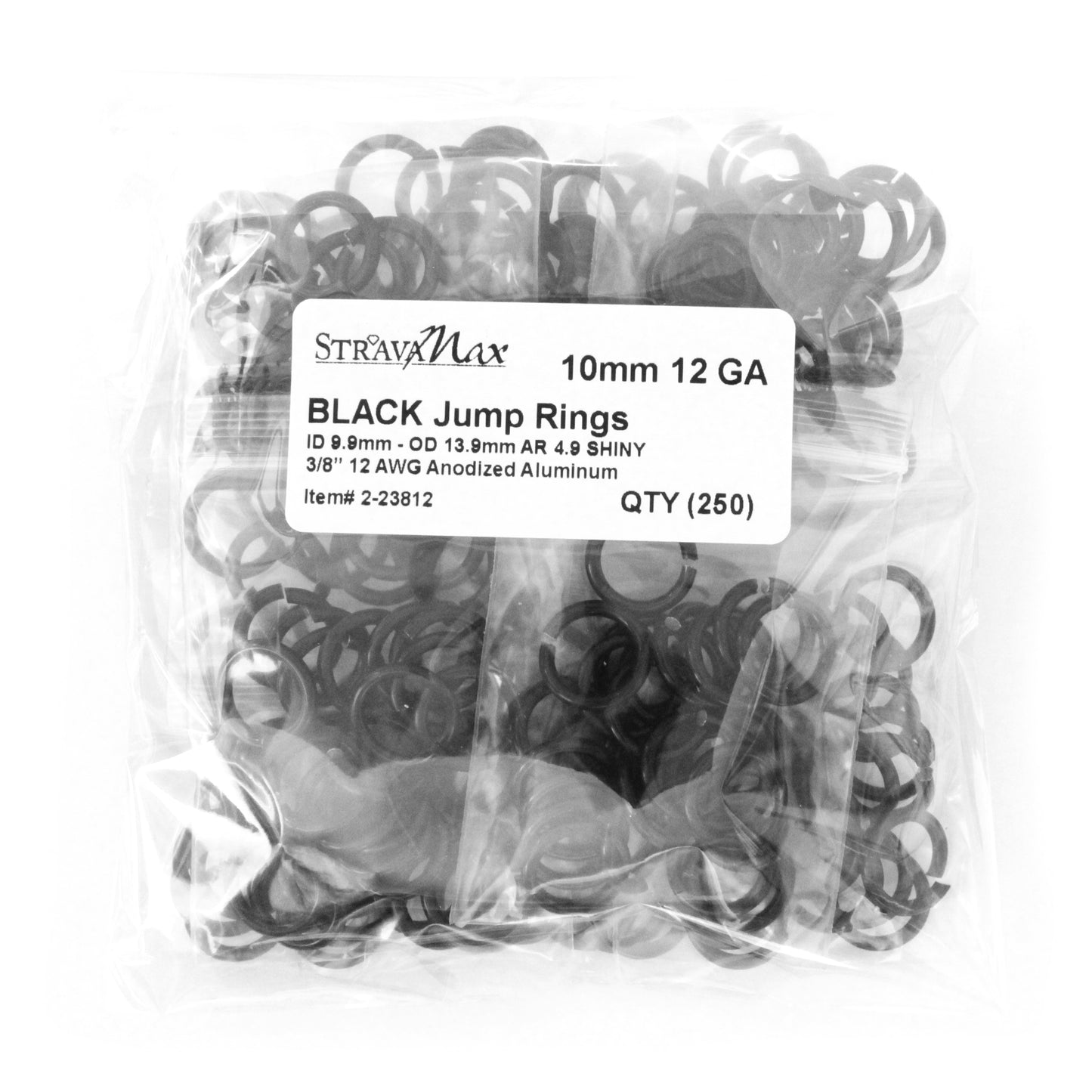 SHINY BLACK 10mm 12 GA Jump Rings / sawcut round open anodized aluminum / for chainmail jewelry