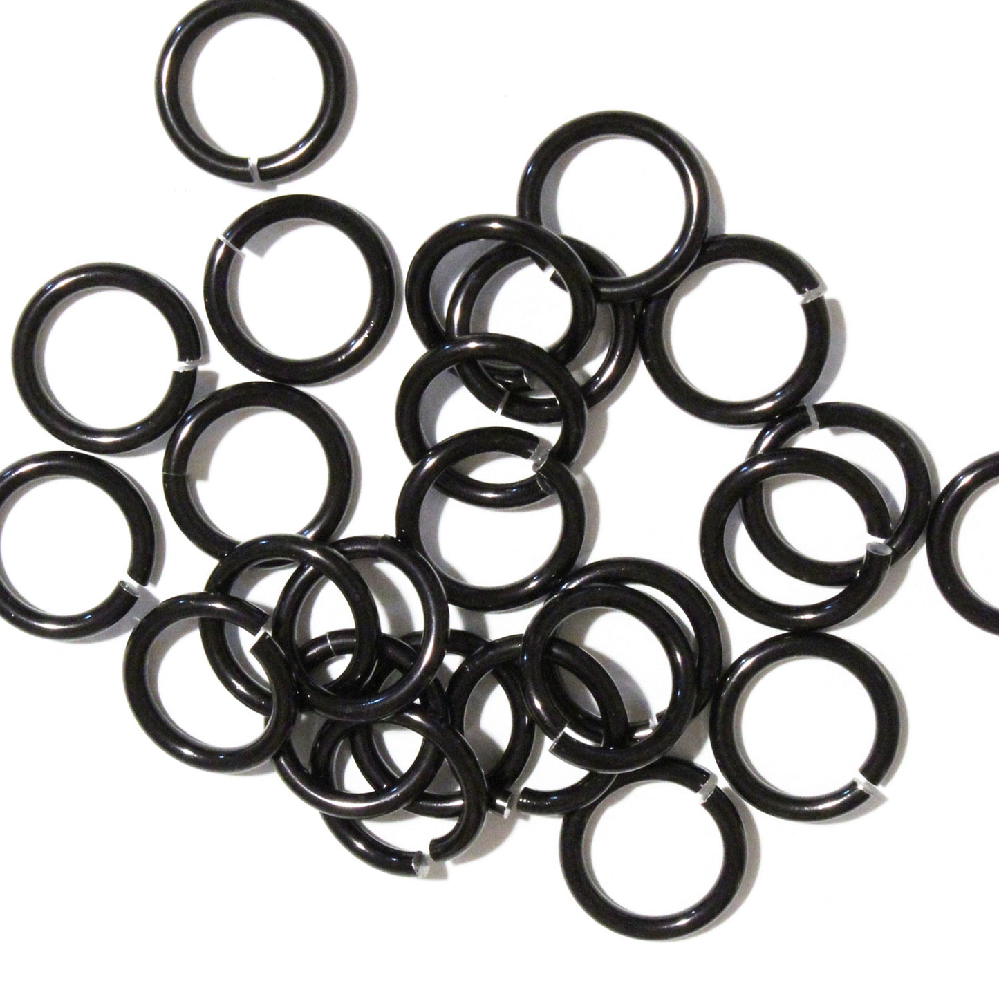 SHINY BLACK 10mm 12 GA Jump Rings / sawcut round open anodized aluminum / for chainmail jewelry