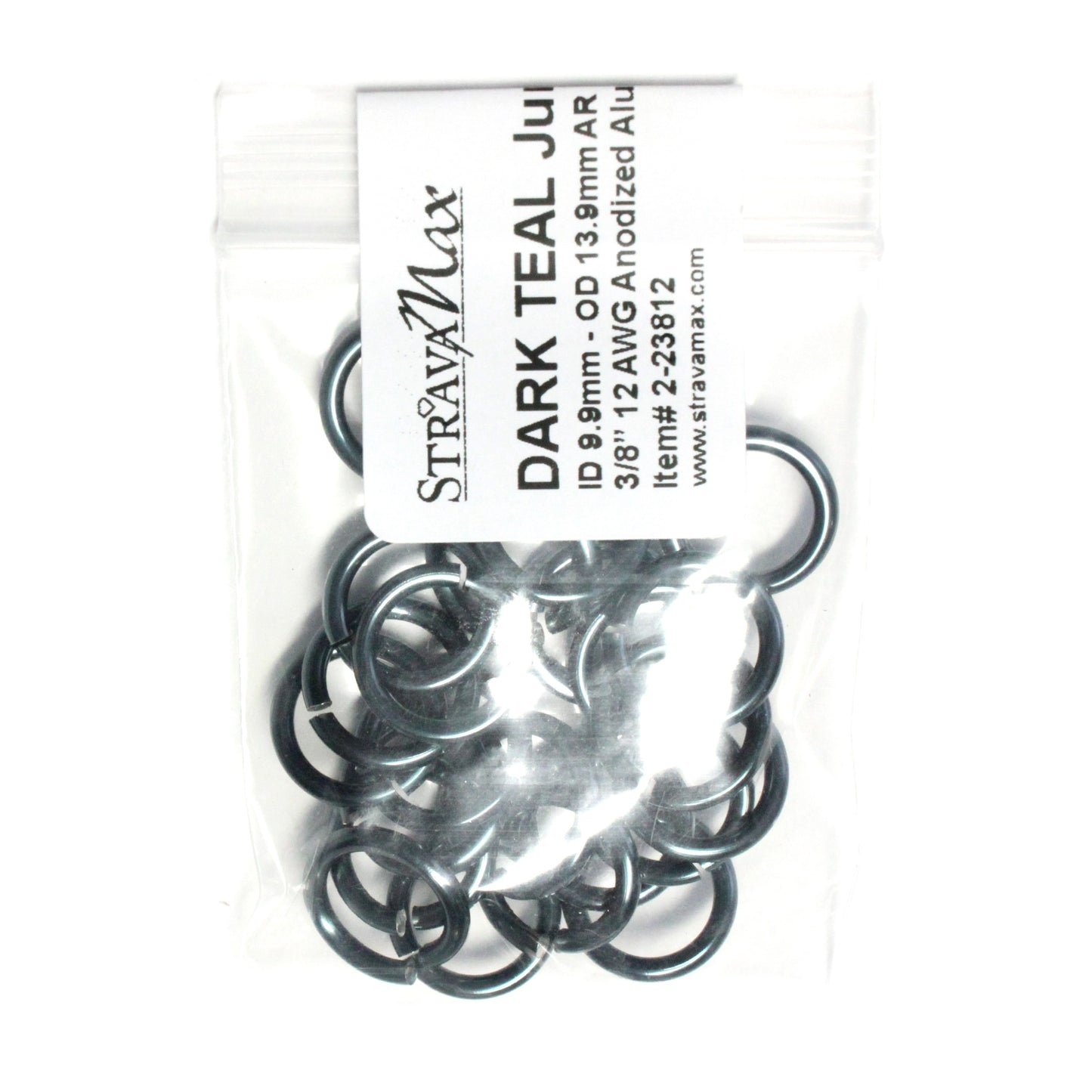 SHINY DARK TEAL 10mm 12 GA Jump Rings / 25 Pack / sawcut round open anodized aluminum