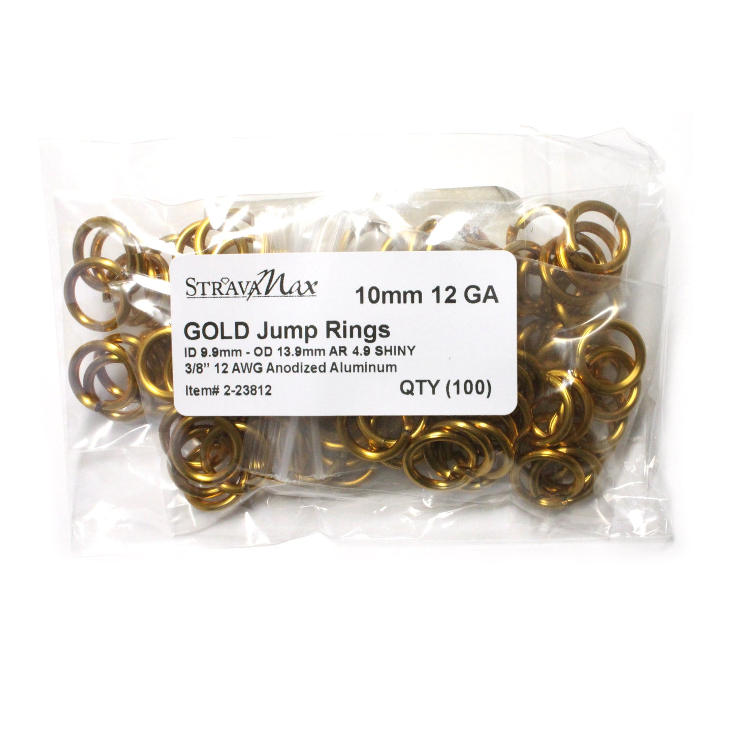 SHINY GOLD 10mm 12 GA Jump Rings / 100 Pack / sawcut round open anodized aluminum