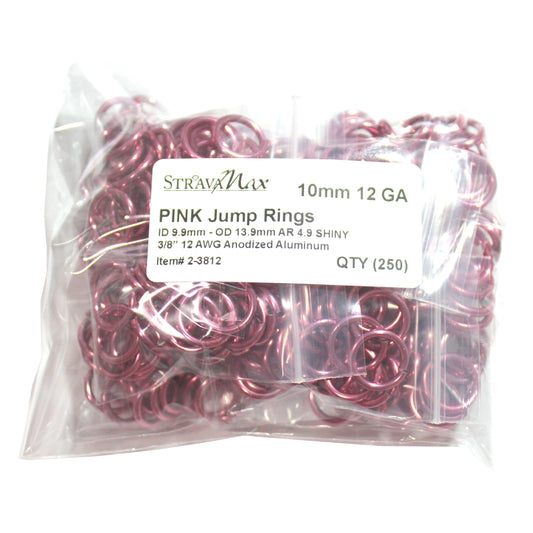 SHINY PINK 10mm 12 GA Jump Rings / 250 Pack
