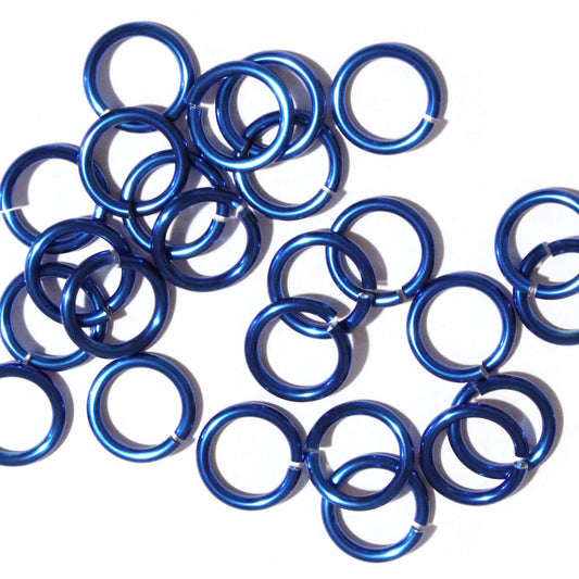 SHINY ROYAL BLUE 10mm 12 GA Jump Rings / sawcut round open anodized aluminum