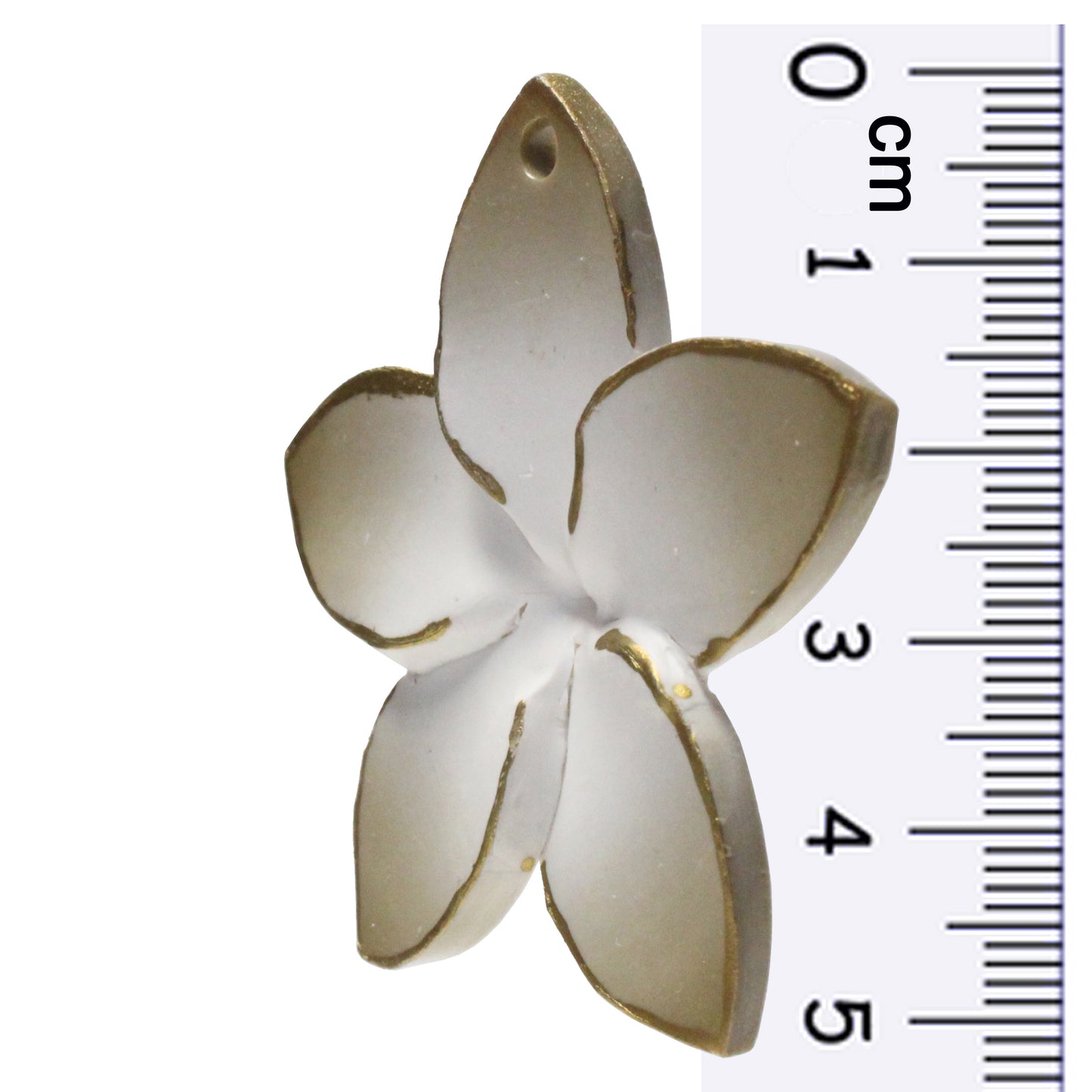 Large Plumeria Flower Charm / white with gold trim / handmade polymer clay / 50mm diameter