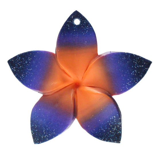 Large Plumeria Flower Charm / orange with galaxy blue trim / handmade polymer clay / 50mm diameter