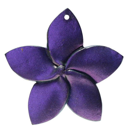 Large Plumeria Flower Charm / purple with golden metallic flakes / handmade polymer clay / 50mm diameter