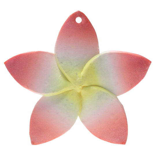 Large Plumeria Flower Charm / yellow with pink trim / handmade polymer clay / 50mm diameter