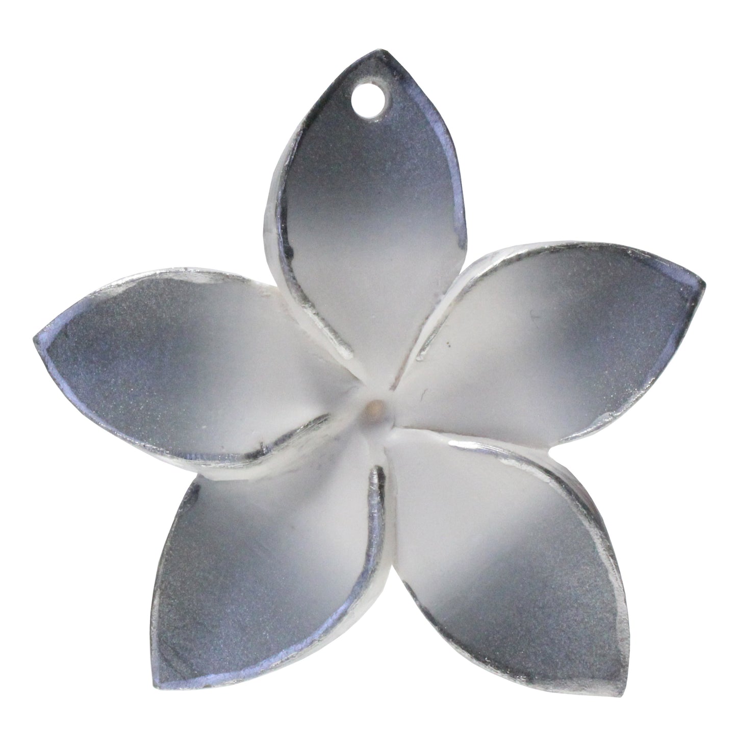 Large Plumeria Flower Charm / white with silver trim / handmade polymer clay / 50mm diameter