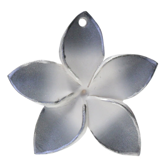 Large Plumeria Flower Charm / white with silver trim / handmade polymer clay / 50mm diameter
