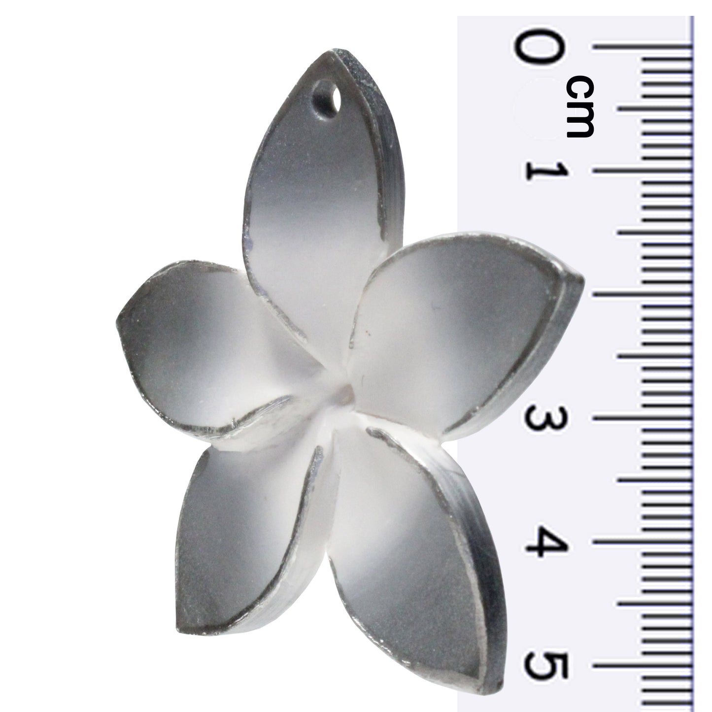 Large Plumeria Flower Charm / white with silver trim / handmade polymer clay / 50mm diameter