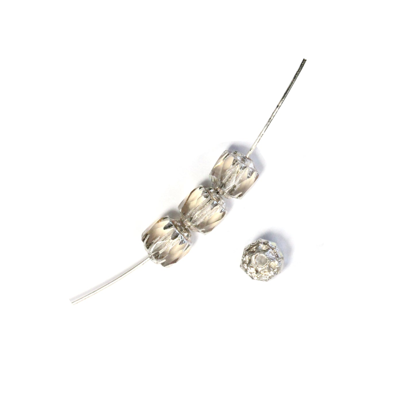 6mm Smoky Crystal AB Lantern Beads / Silver Coated Ends / 25 Bead Pack