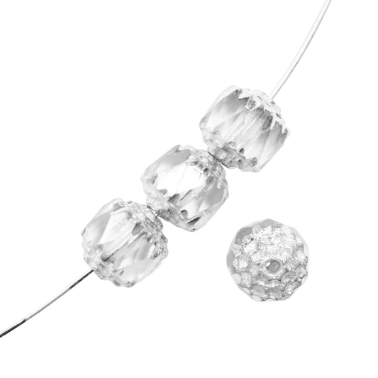 8mm Clear Crystal Lantern Beads / Silver Coated Ends / 25 Bead Pack