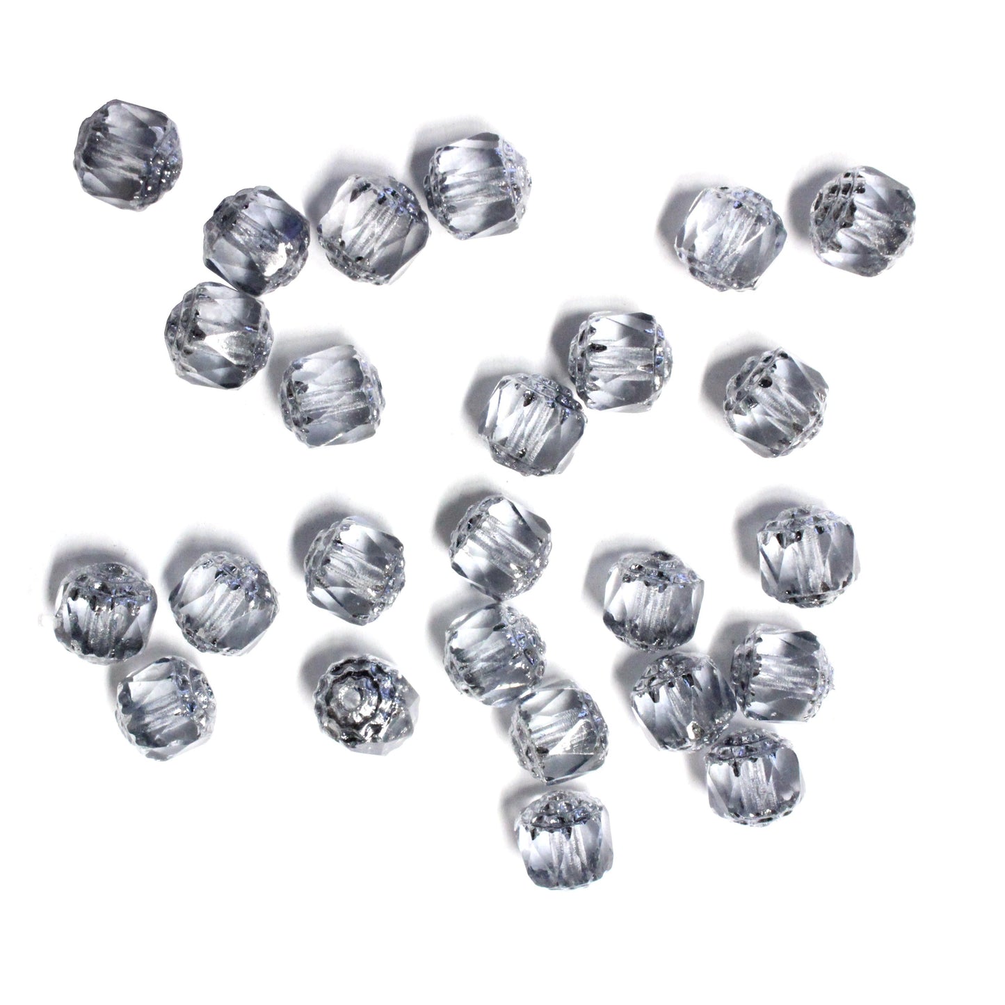 8mm Black Diamond Lantern Beads / Silver Coated Ends / 25 Bead Pack