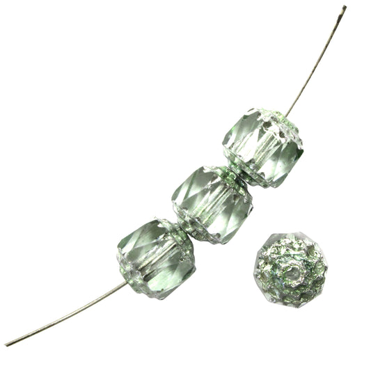 8mm Peridot Green Lantern Beads / Silver Coated Ends / 25 Bead Pack