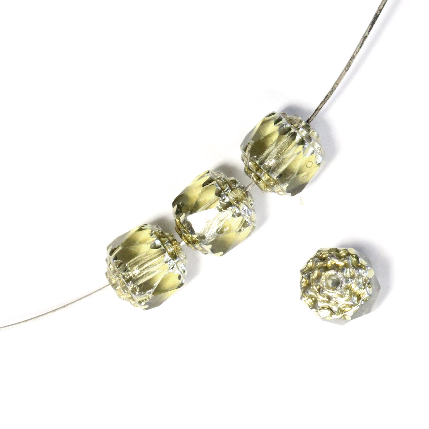 8mm Olivine Green Lantern Beads / Silver Coated Ends / 25 Bead Pack