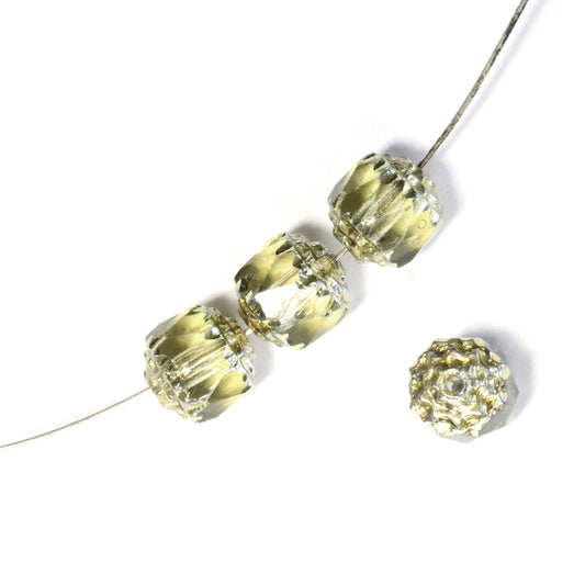 8mm Olivine Green Lantern Beads / Silver Coated Ends / 25 Bead Pack