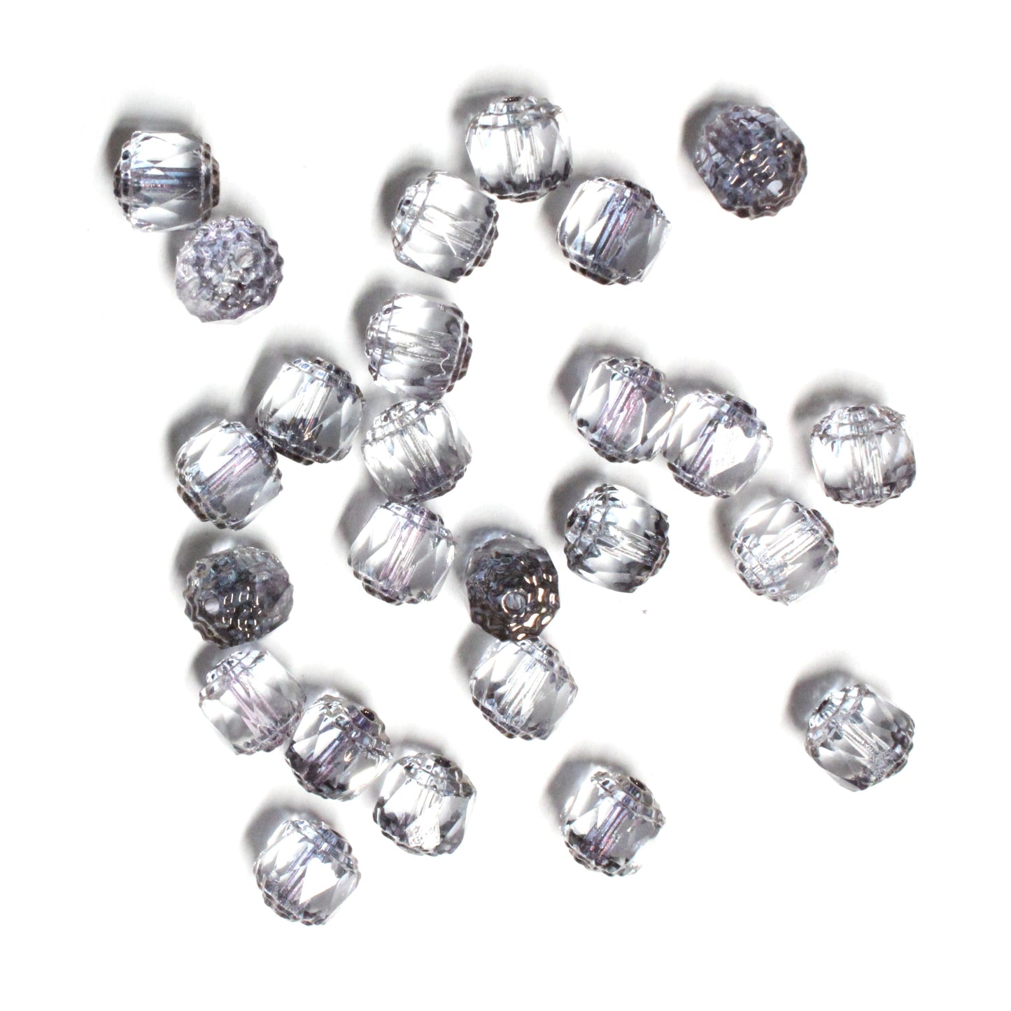 8mm Light Grey Crystal Lantern Beads / Coated Ends / 25 Bead Pack