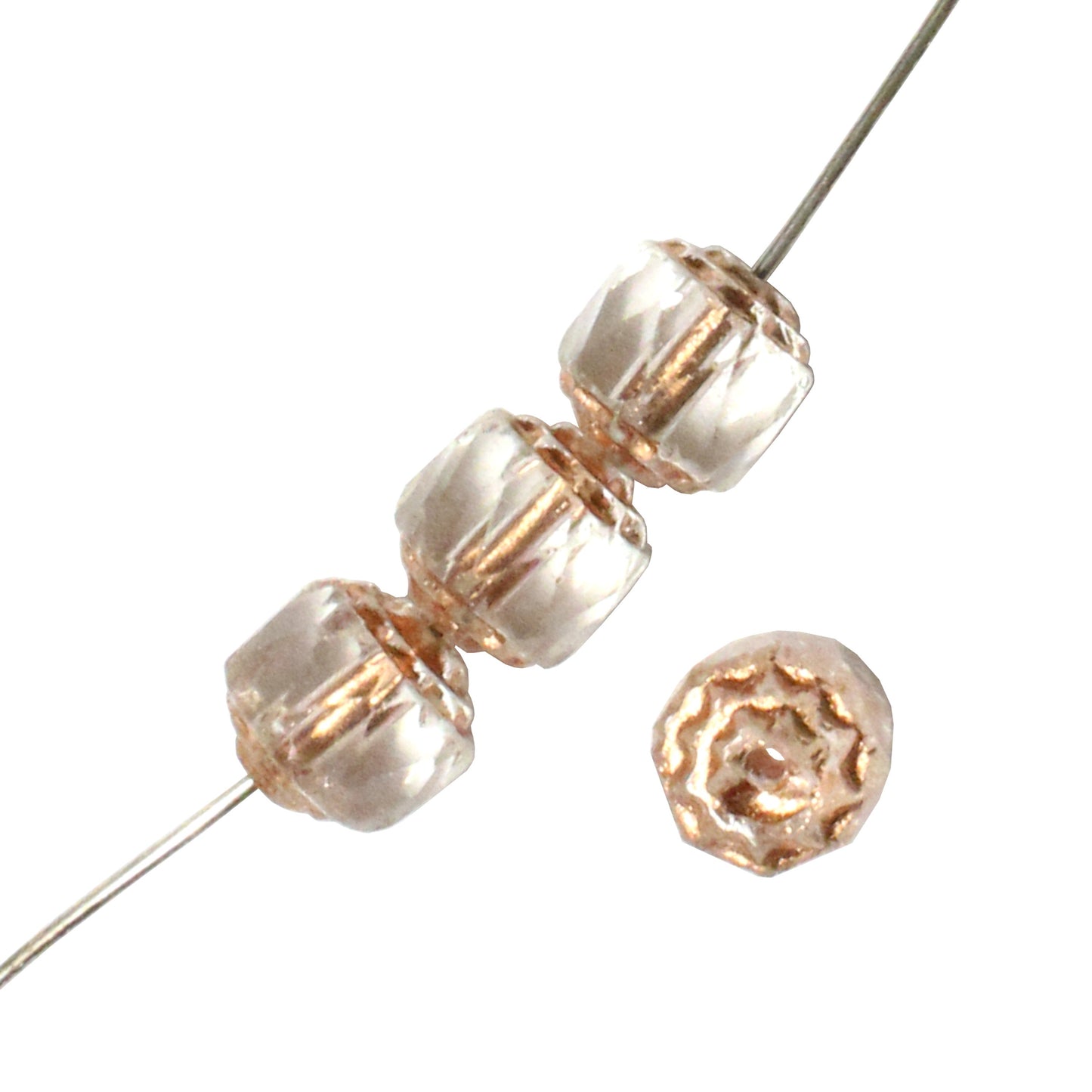 8mm Copper Lined Crystal Lantern Beads / Copper Coated Ends / 25 Bead Pack
