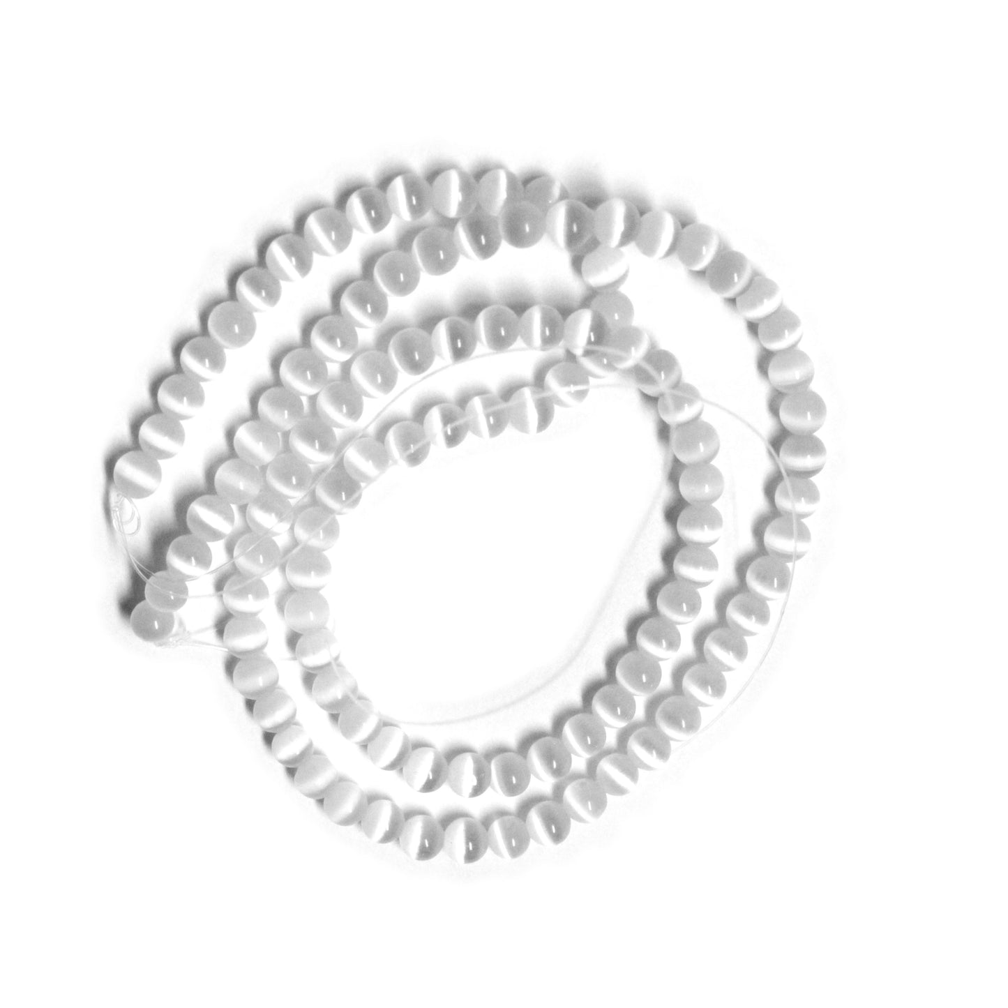 WHITE 4mm Round Fiber Optic Beads / 16 Inch Strand / special effect cat's eye jewelry beads