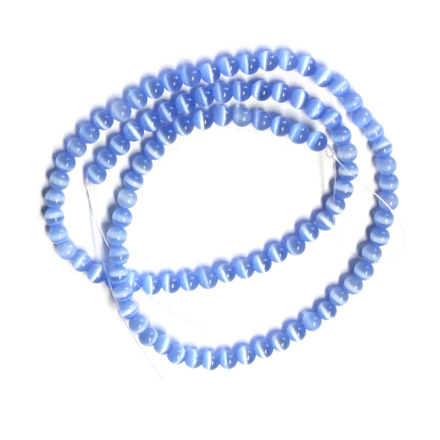 LIGHT BLUE 4mm Round Fiber Optic Beads / 16 Inch Strand / special effect cat's eye jewelry beads