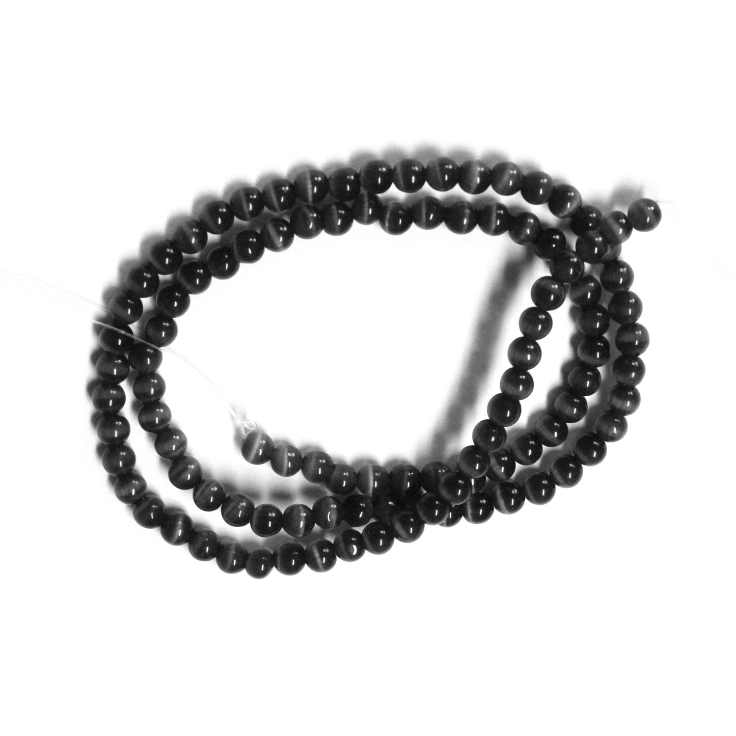 BLACK 4mm Round Fiber Optic Beads / 16 Inch Strand / special effect cat's eye jewelry beads