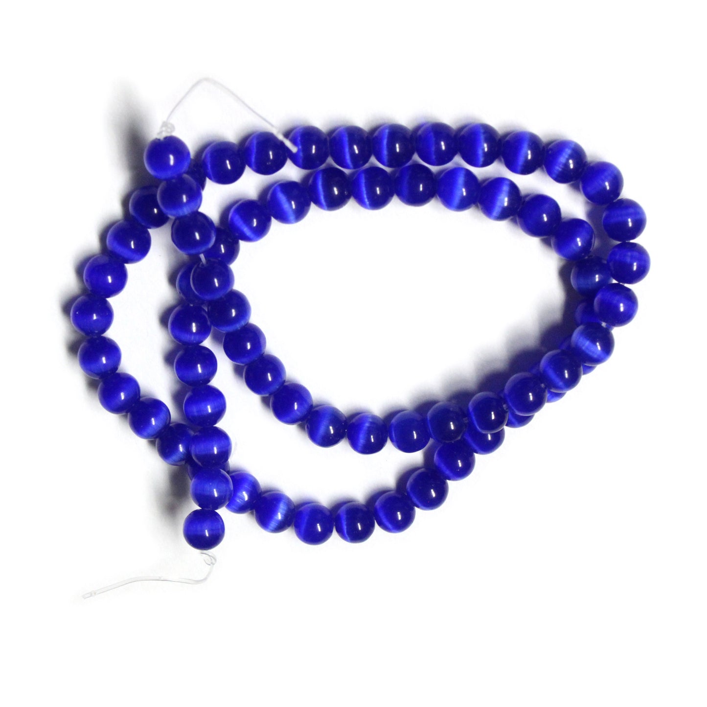 DARK BLUE 6mm Round Fiber Optic Beads / 16 Inch Strand / special effect cat's eye jewelry beads