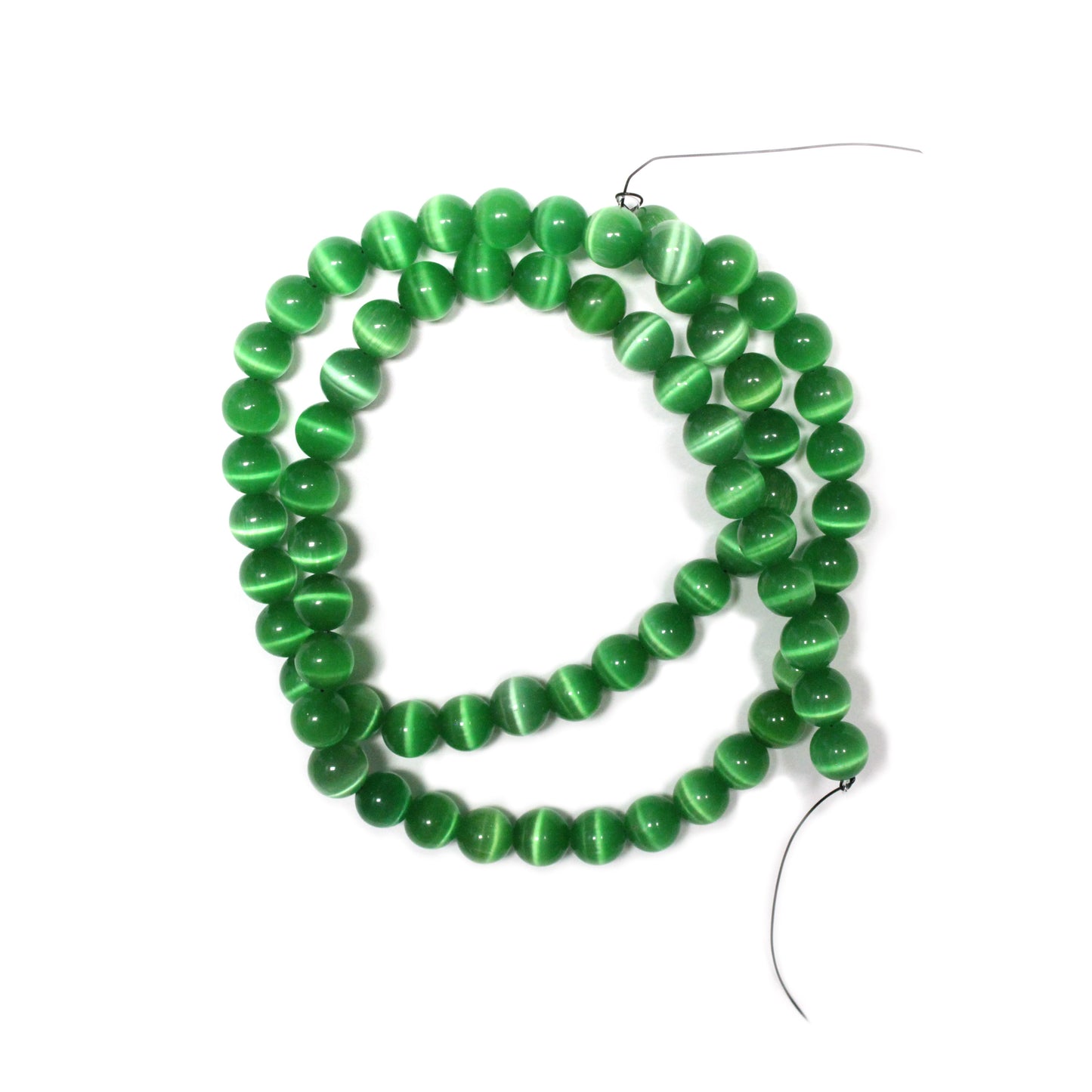 DARK GREEN 6mm Round Fiber Optic Beads / 16 Inch Strand / special effect cat's eye jewelry beads