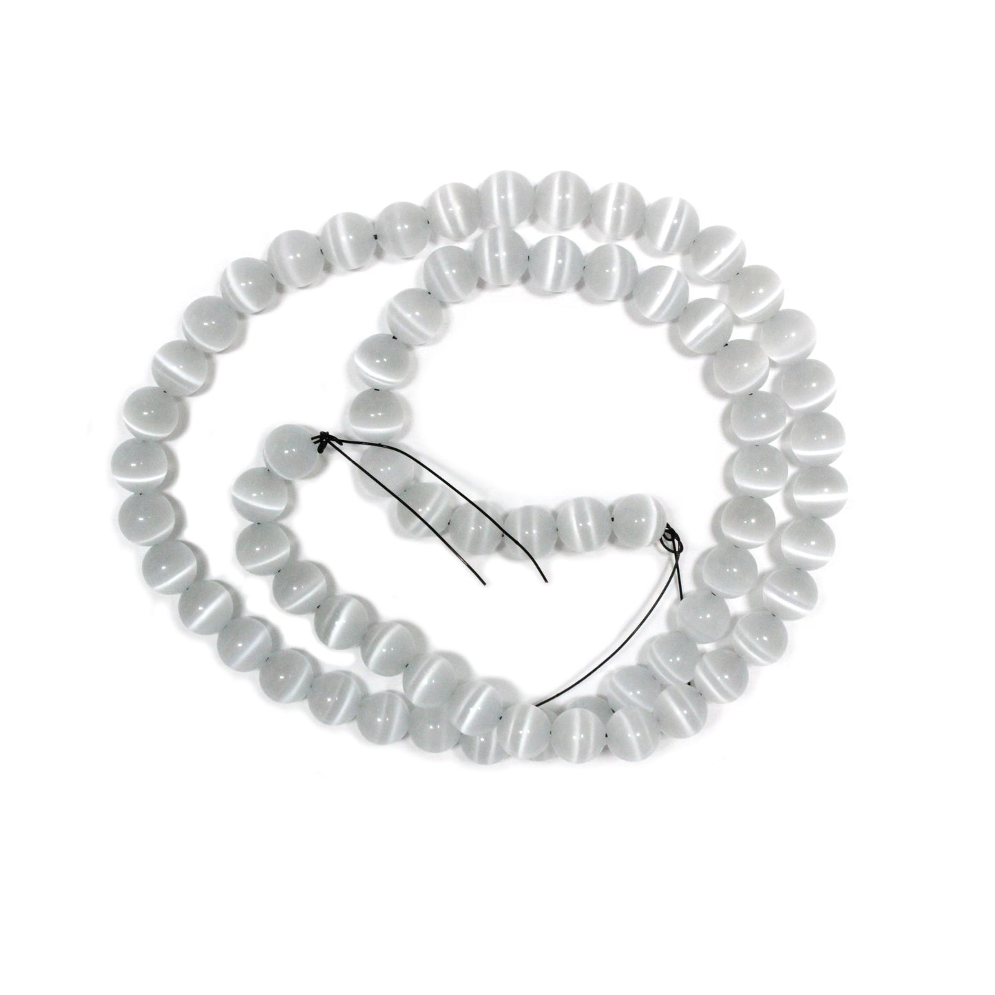 WHITE 6mm Round Fiber Optic Beads / 16 Inch Strand / special effect cat's eye jewelry beads
