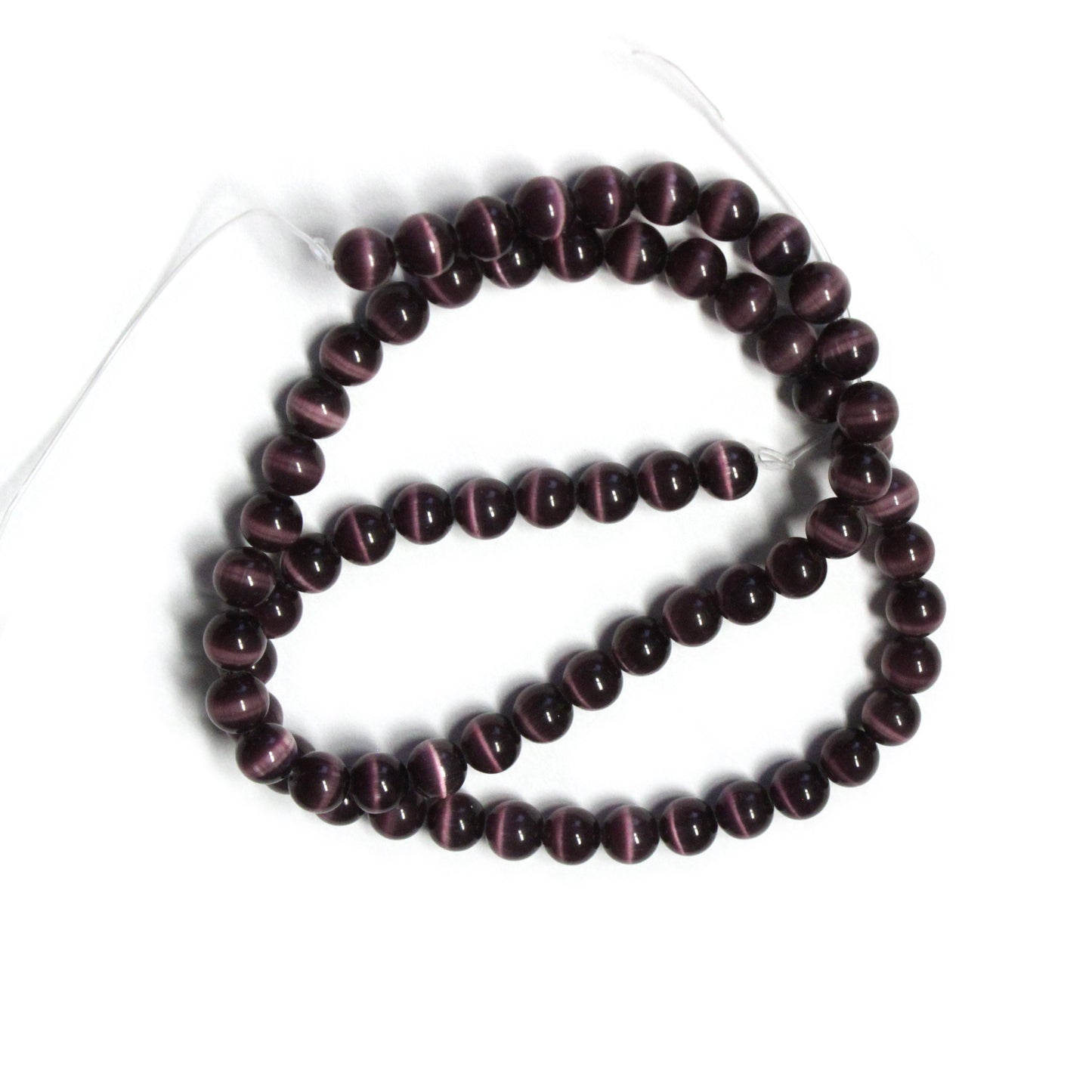 DARK PURPLE 6mm Round Fiber Optic Beads / 16 Inch Strand / special effect cat's eye jewelry beads