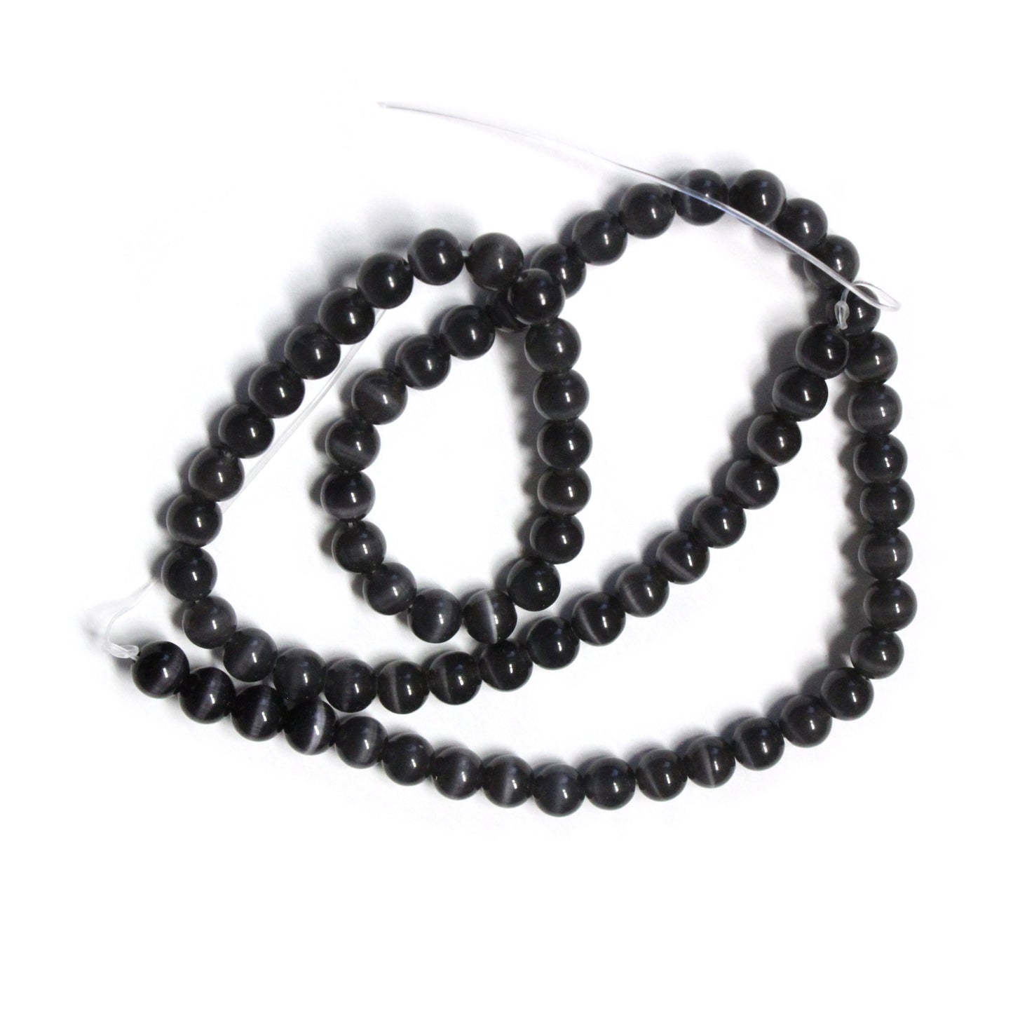 BLACK 6mm Round Fiber Optic Beads / 16 Inch Strand / special effect cat's eye jewelry beads