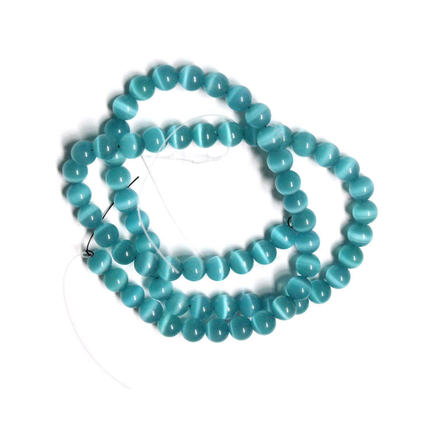 TURQUOISE 6mm Round Fiber Optic Beads / 16 Inch Strand / special effect cat's eye jewelry beads