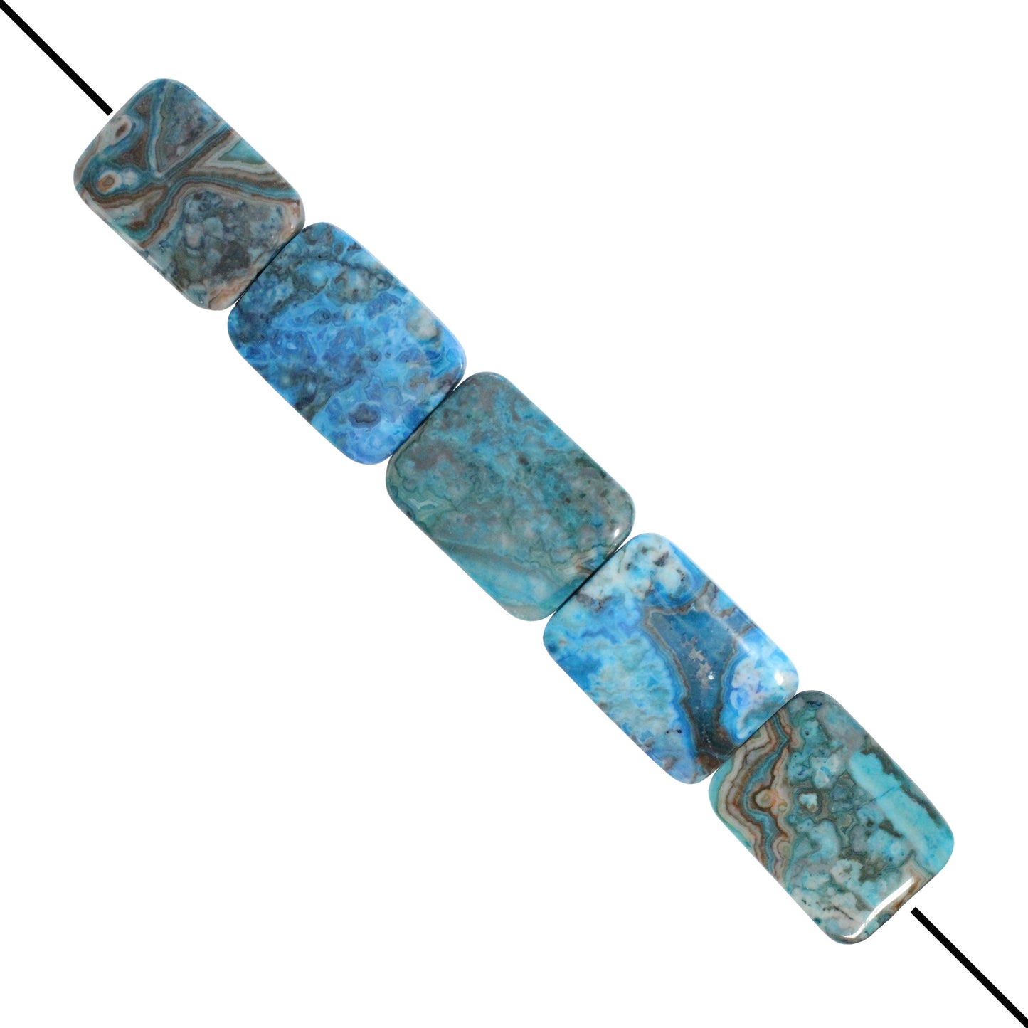 Blue Crazy Lace Agate Rectangle Beads / 5 Bead Strand / 40x30x6mm / smooth polished dyed natural stone focal bead