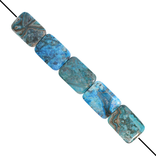 Blue Crazy Lace Agate Rectangle Beads / 5 Bead Strand / 40x30x6mm / smooth polished dyed natural stone focal bead