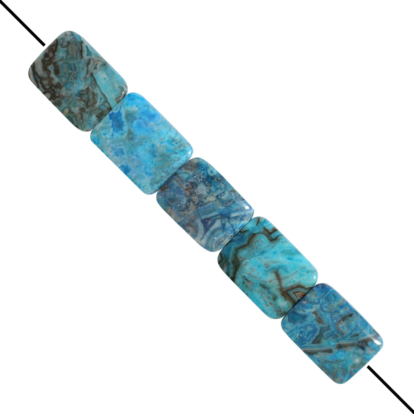 Blue Crazy Lace Agate Rectangle Beads / 5 Bead Strand / 40x30x6mm / smooth polished dyed natural stone focal bead