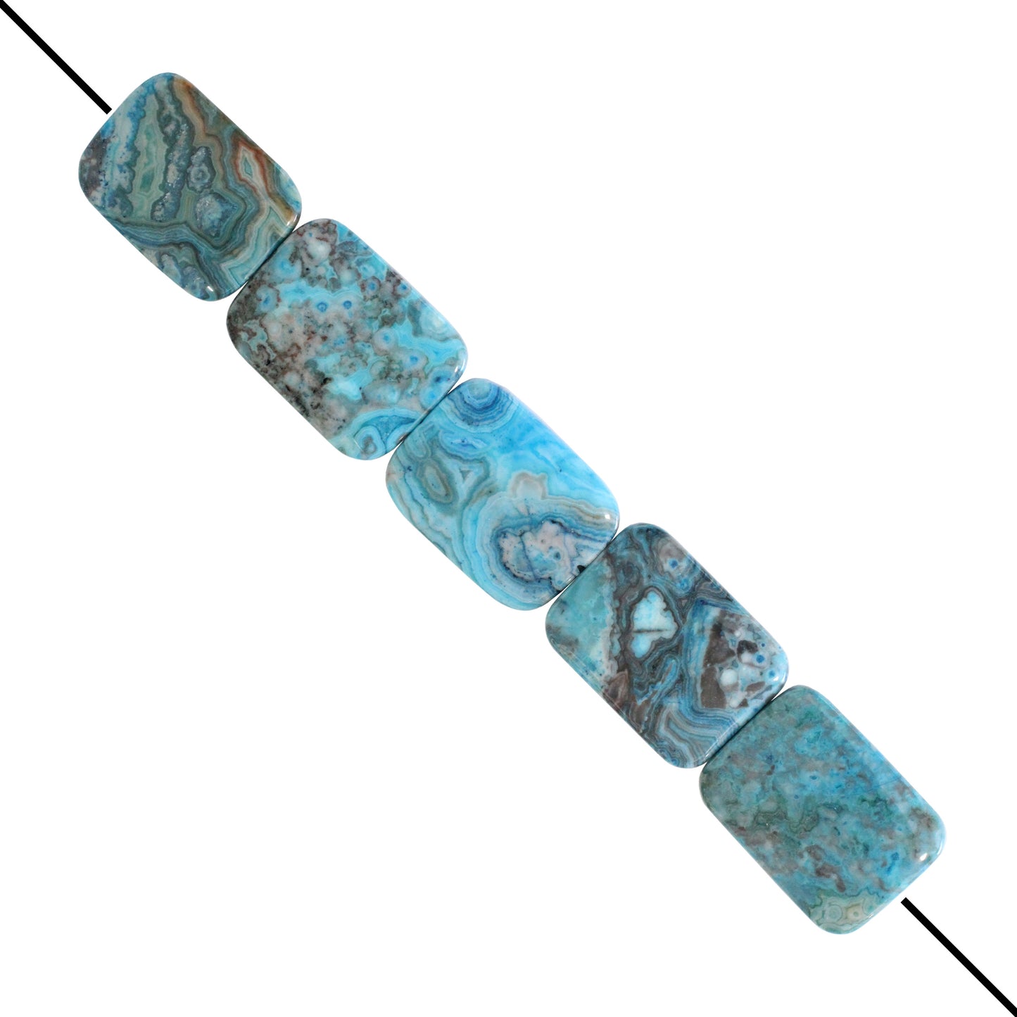 Blue Crazy Lace Agate Rectangle Beads / 5 Bead Strand / 40x30x6mm / smooth polished dyed natural stone focal bead