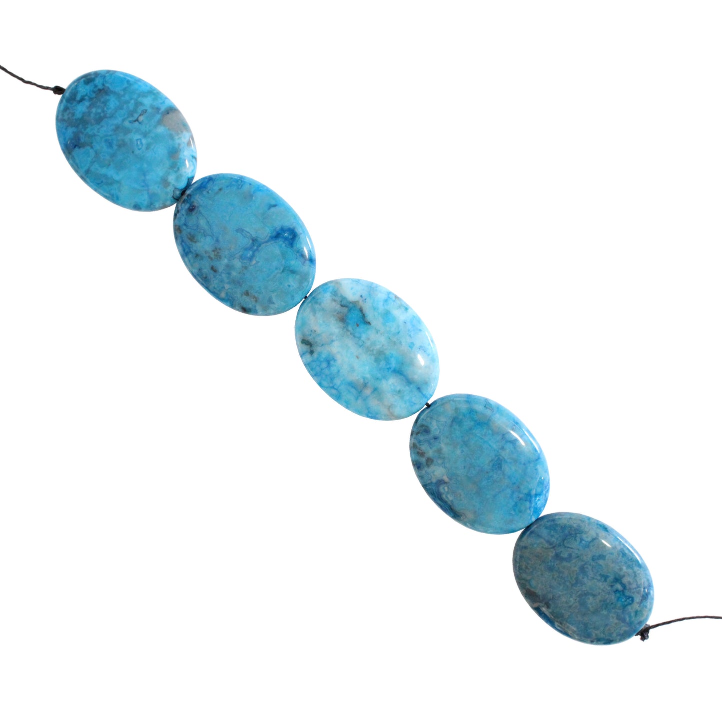 Blue Crazy Lace Agate Oval Beads / 5 Bead Strand / 40x30x8mm / dyed smooth polished natural stone focal bead