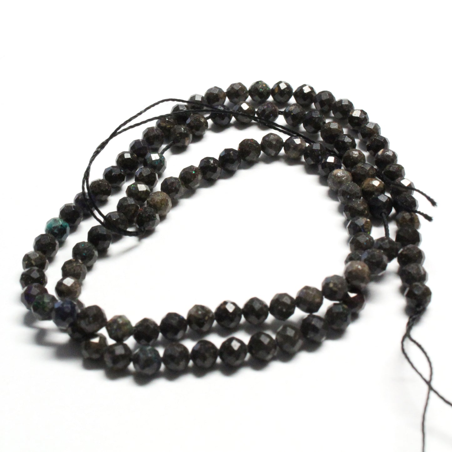 4mm Black Opal Microfaceted Round Beads / 15 inch strand