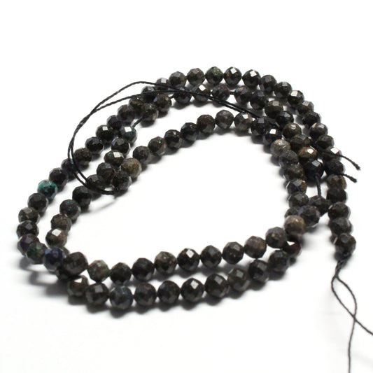 4mm Black Opal Microfaceted Round Beads / 15 inch strand