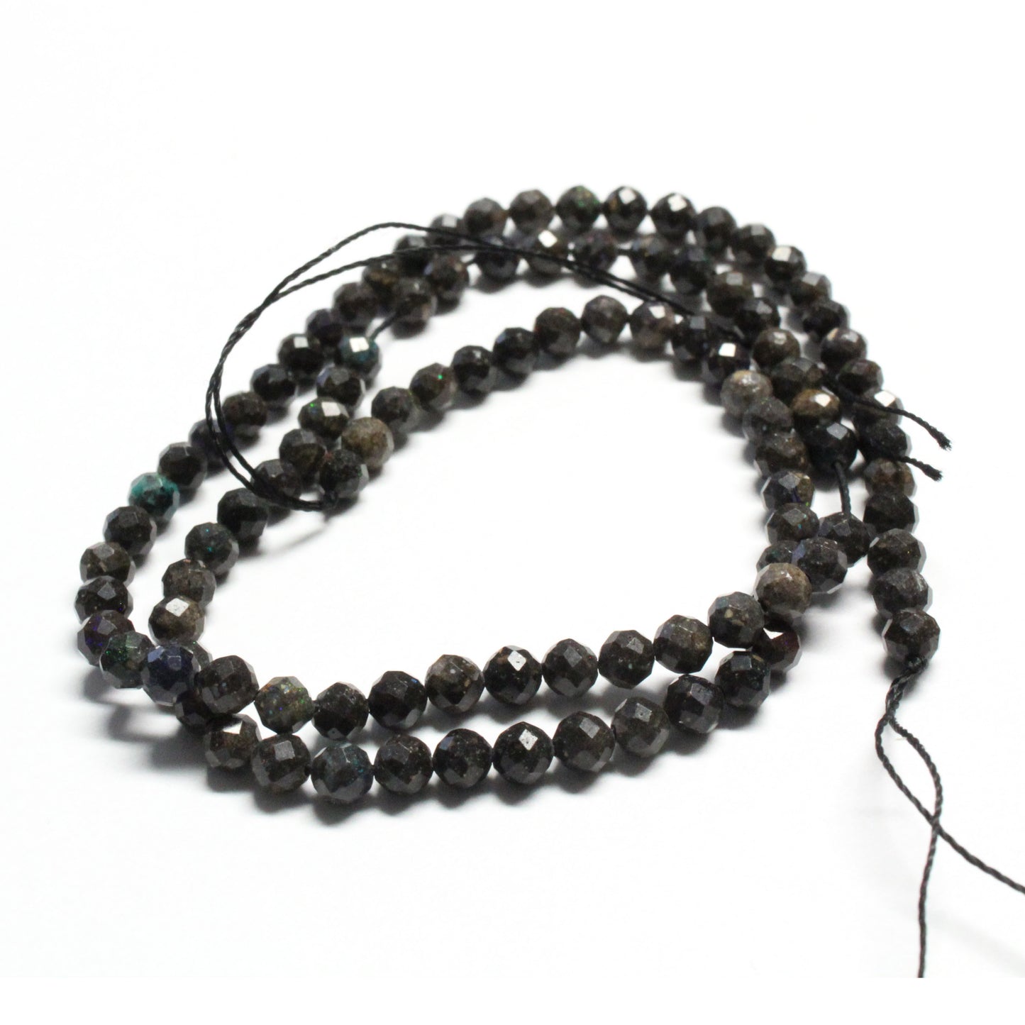 4mm Black Opal Microfaceted Round Beads / 15 inch strand