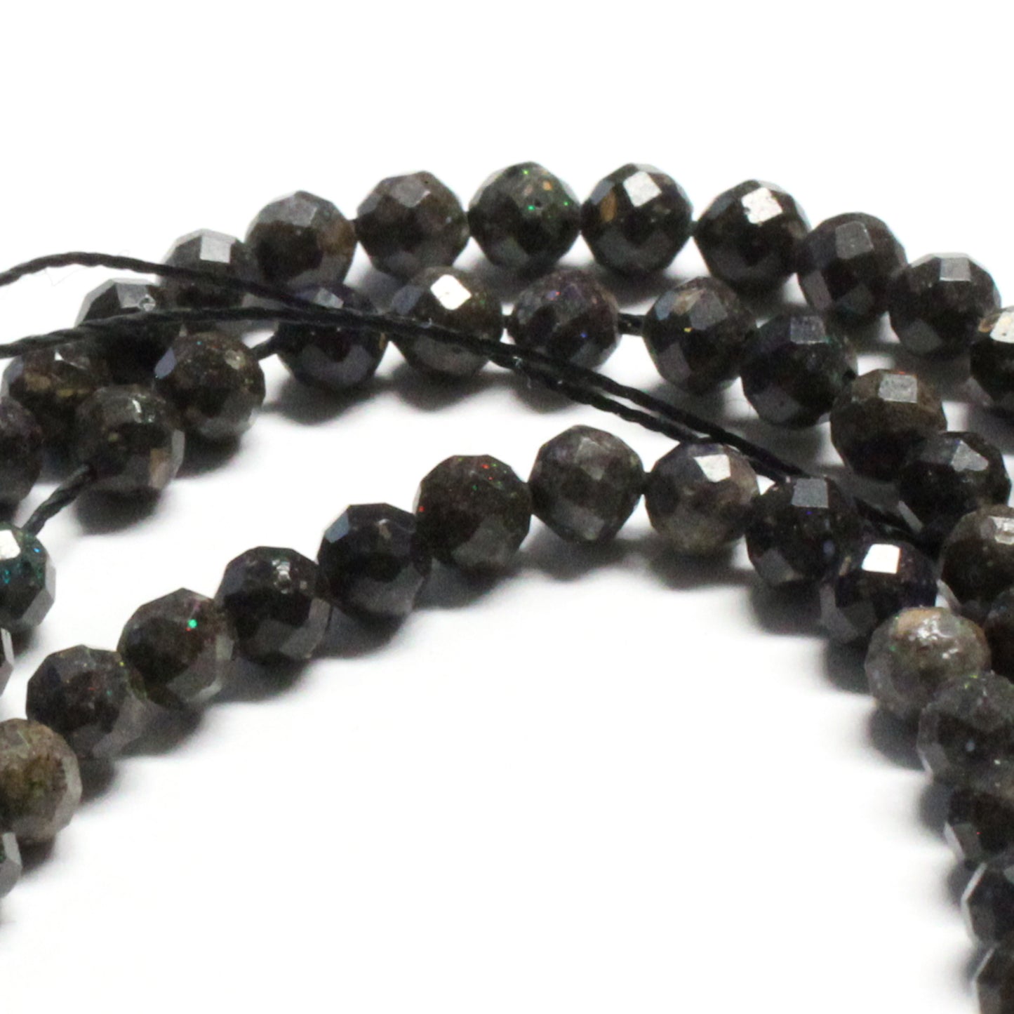4mm Black Opal Microfaceted Round Beads / 15 inch strand