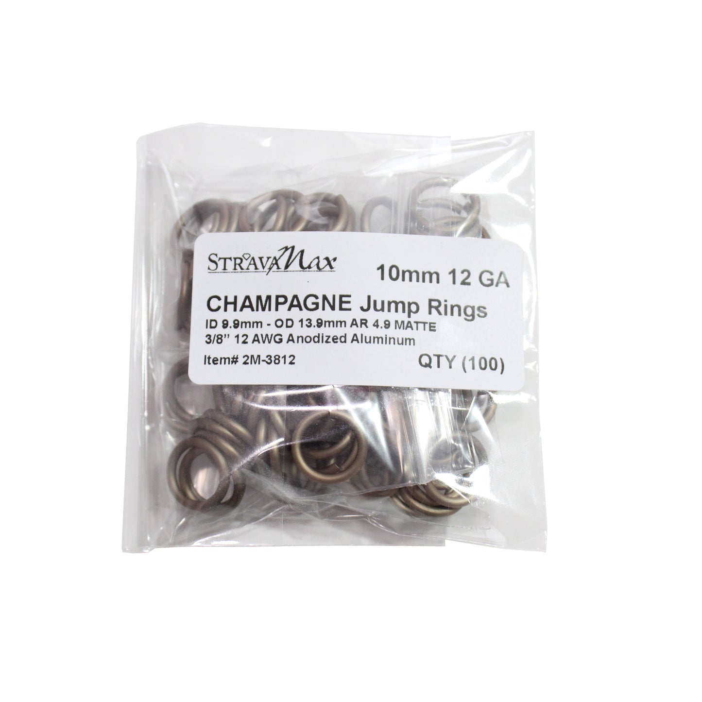 MATTE CHAMPAGNE 10mm 12 GA Jump Rings / sawcut round open anodized aluminum / 100 Pack