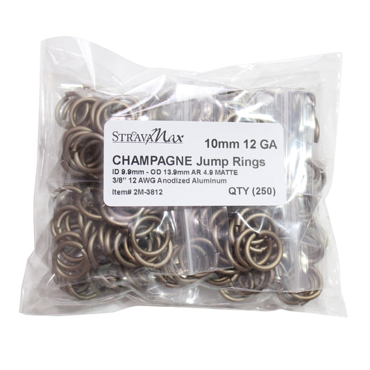 MATTE CHAMPAGNE 10mm 12 GA Jump Rings / sawcut round open anodized aluminum / 250 Pack