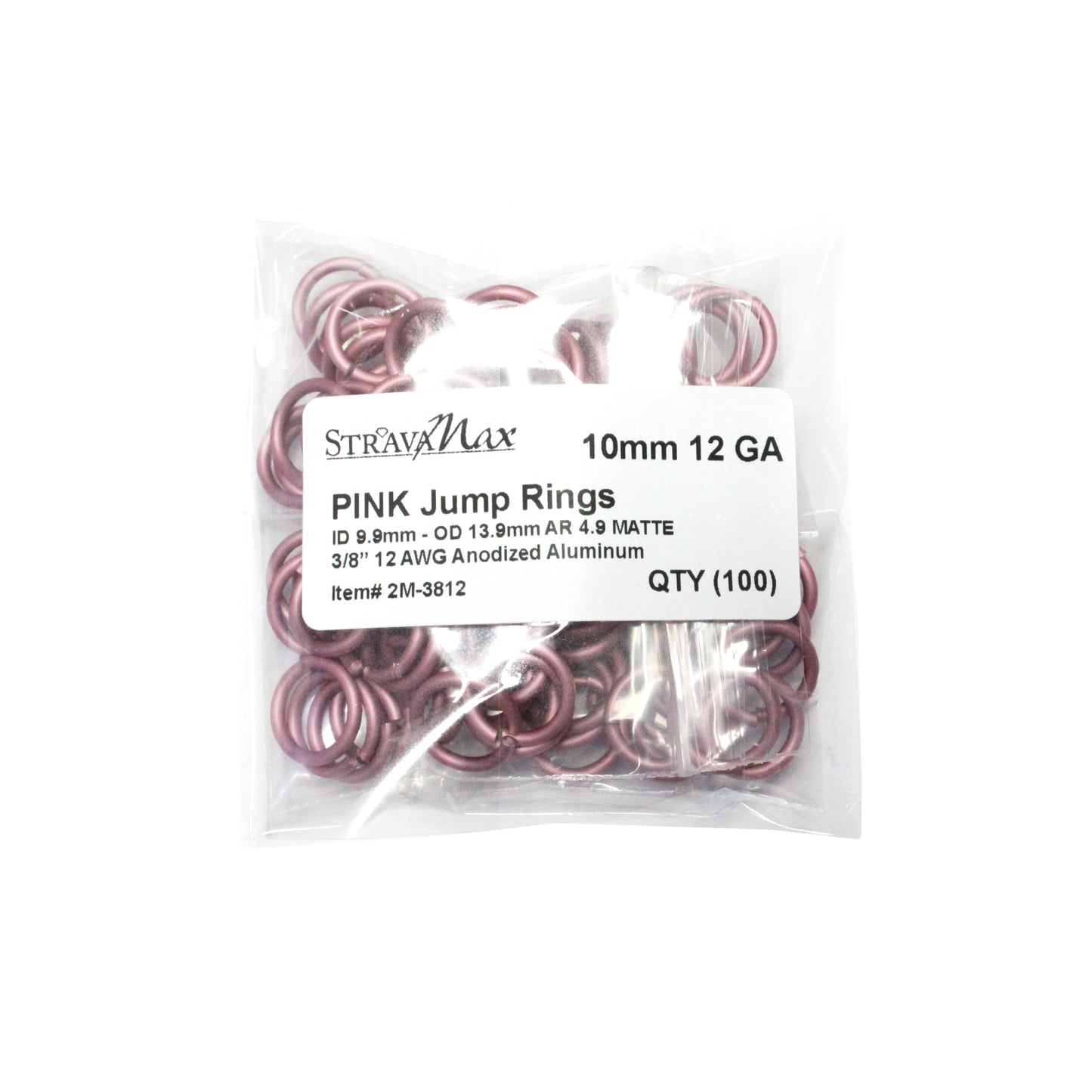 MATTE PINK 10mm 12 GA Jump Rings / 100 Rings