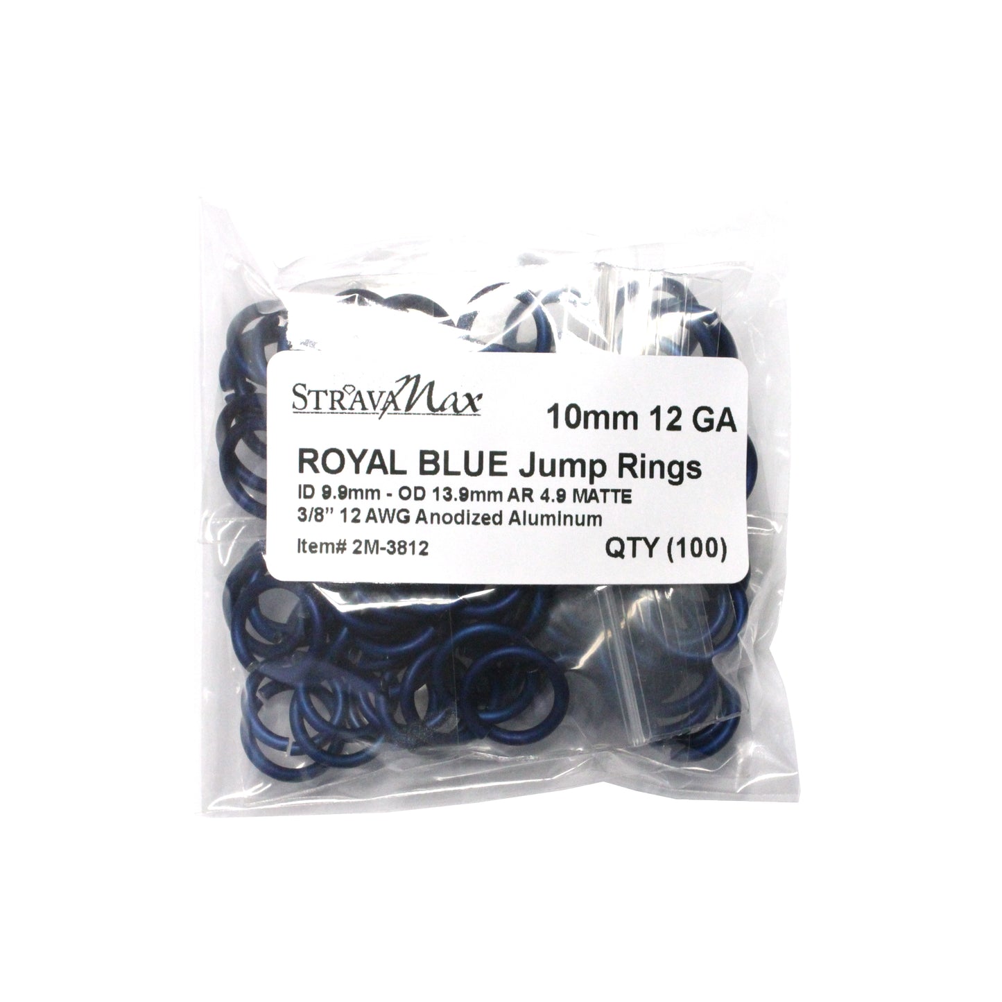 MATTE ROYAL BLUE 10mm 12 GA Jump Rings / 100 Pack