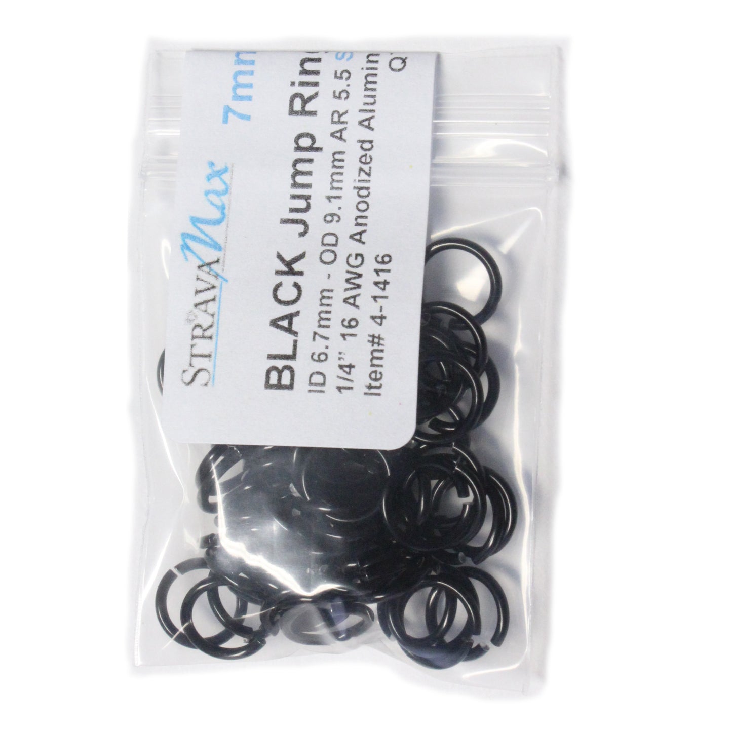 SHINY BLACK 7mm 16 GA AWG Jump Rings / 5 Gram Pack (approx 70) / sawcut round open anodized aluminum / for chainmail jewelry