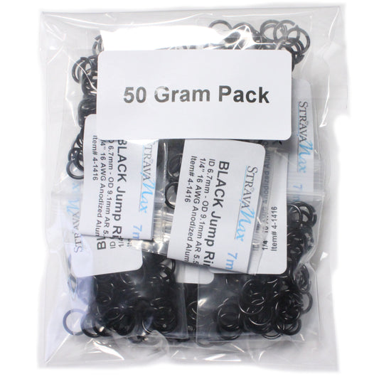 SHINY BLACK 7mm 16 GA AWG Jump Rings / 50 Gram Pack / sawcut round open anodized aluminum / for chainmail jewelry