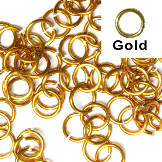 SHINY DARK GOLD 7mm 16 GA AWG Jump Rings / 5 Gram Pack (approx 70) / sawcut round open anodized aluminum / for chainmail jewelry