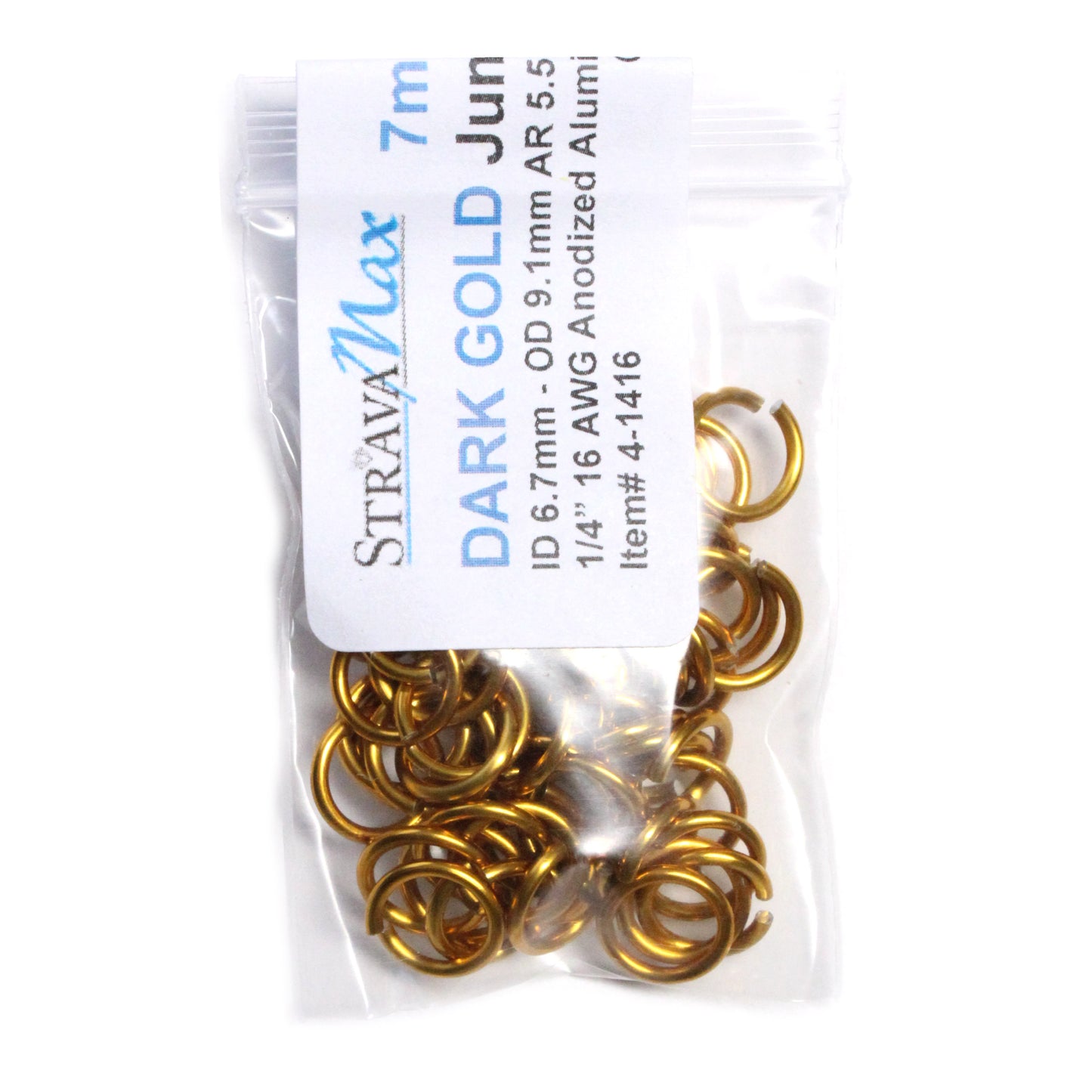 SHINY DARK GOLD 7mm 16 GA AWG Jump Rings / 5 Gram Pack (approx 70) / sawcut round open anodized aluminum / for chainmail jewelry