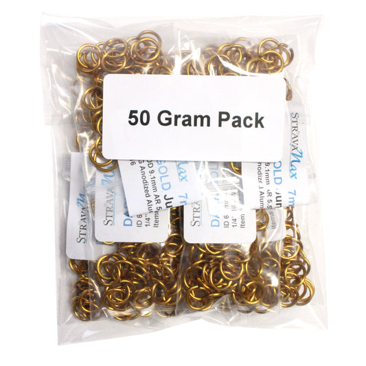 SHINY DARK GOLD 7mm 16 GA AWG Jump Rings / 50 Gram Pack  / sawcut round open anodized aluminum / for chainmail jewelry